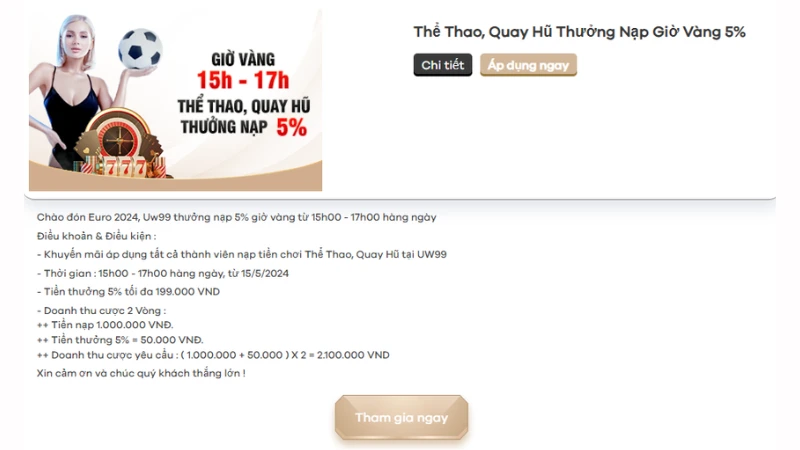 Thể thao, quay thưởng 5% giờ vàng